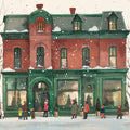 Snowy Holiday Townhouse Mural Wallpaper — Festive Winter Scene Mural Wallpaper - room preview 02