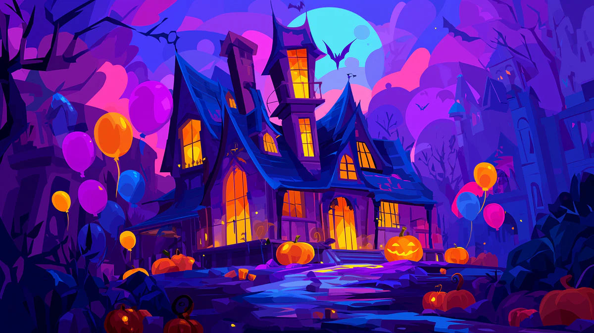 Haunted Mansion Night Mural Wallpaper — Vibrant Halloween Scene Mural Wallpaper - room preview 02