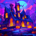 Haunted Mansion Night Mural Wallpaper — Vibrant Halloween Scene Mural Wallpaper - room preview 02