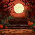 Full Moon Pumpkin Stairway Mural Wallpaper — Gothic Halloween Scene Mural Wallpaper - room preview 02