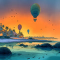 Tropical Island Horizon Mural Wallpaper — Illustrated Sunset Scenery Mural Wallpaper - room preview 02