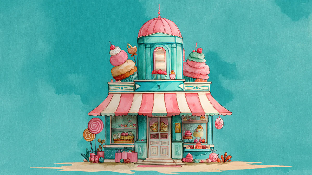 Sweet Shop Confectionery Mural Wallpaper — Whimsical Pastels Mural Wallpaper - room preview 02