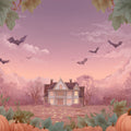 Haunted Manor Sunset Mural Wallpaper — Whimsical Autumnal Scene Mural Wallpaper - room preview 02