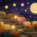 Pumpkin Lantern Garden Mural Wallpaper — Whimsical Night Scene Mural Wallpaper - room preview 02