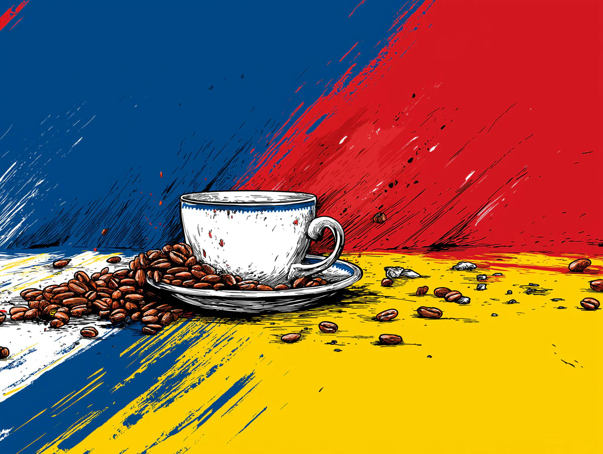 Abstract Coffee Bean Mural Wallpaper — Vibrant Brushstroke Art Mural Wallpaper - room preview 02