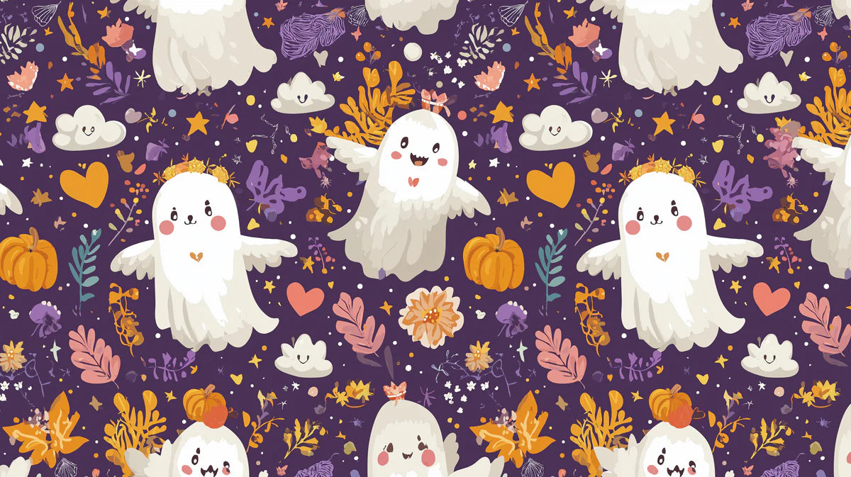 Whimsical Ghost Friends Mural Wallpaper — Playful Halloween Decor Mural Wallpaper - room preview 02