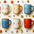 Smiling Coffee Mugs Mural Wallpaper — Whimsical Kitchen Decor Mural Wallpaper - room preview 02