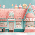 Pastel Sweet Shop Mural Wallpaper — Whimsical Confectionery Scene Mural Wallpaper - room preview 02