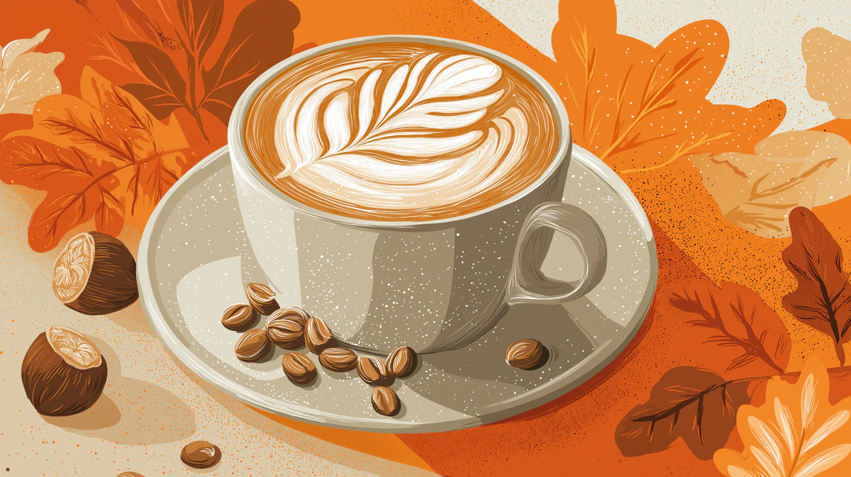 Autumn Harvest Latte Mural Wallpaper — Cozy Seasonal Coffee Design Mural Wallpaper - room preview 02