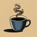 Steaming Coffee Cup Mural Wallpaper — Vintage Illustration Style Mural Wallpaper - room preview 02