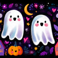 Whimsical Ghost and Pumpkin Mural Wallpaper — Playful Night Dream Mural Wallpaper - room preview 02