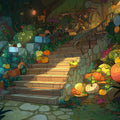 Enchanted Pumpkin Stairway Mural Wallpaper — Whimsical Garden Scene Mural Wallpaper - room preview 02