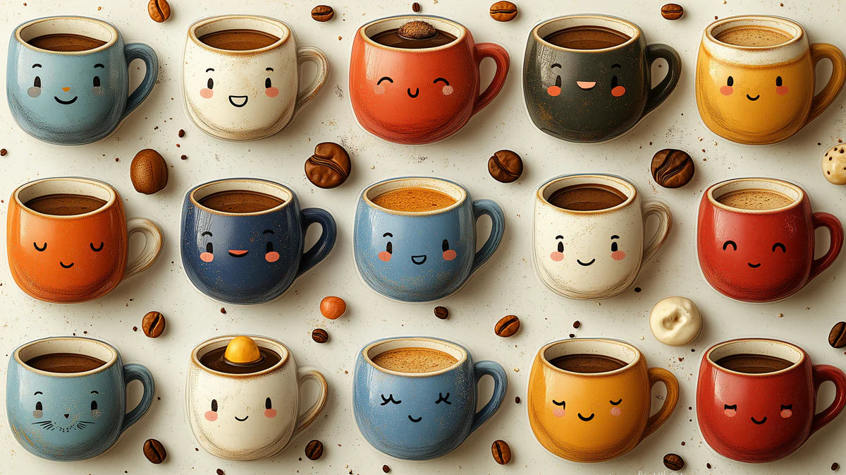 Smiling Coffee Mug Mural Wallpaper — Whimsical Kitchen Decor Mural Wallpaper - room preview 02