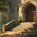 Stone Cottage Stairway Mural Wallpaper — Whimsical Forest Scene Mural Wallpaper - room preview 02