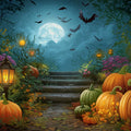 Midnight Pumpkin Patch Mural Wallpaper with Glowing Lanterns Mural Wallpaper - room preview 02