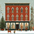 Snowy Christmas Town Street Mural Wallpaper — Whimsical Holiday Scene Mural Wallpaper - room preview 02