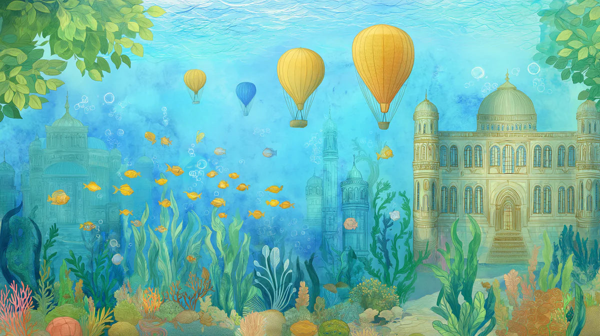 Sunken Fantasy Castle Mural Wallpaper with Floating Balloons Mural Wallpaper - room preview 02