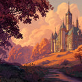 Autumnal Fortress Mural Wallpaper — Romantic Landscape Design Mural Wallpaper - room preview 02