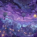 Purple Night Village Mural Wallpaper — Whimsical Landscape Art Mural Wallpaper - room preview 02