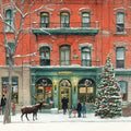 Snowy Holiday Town Square Mural Wallpaper — Whimsical Festive Scene Mural Wallpaper - room preview 02