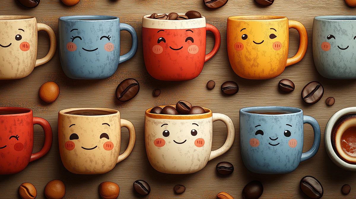 Happy Coffee Mug Character Mural Wallpaper — Playful Kitchen Decor Mural Wallpaper - room preview 02