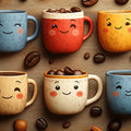 Happy Coffee Mug Character Mural Wallpaper — Playful Kitchen Decor Mural Wallpaper - room preview 02