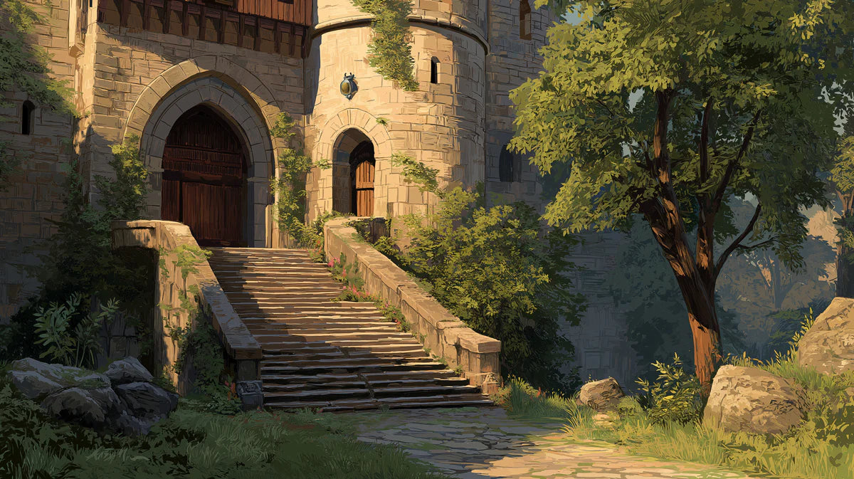 Medieval Stone Castle Mural Wallpaper — Sun-Drenched Archway Mural Wallpaper - room preview 02