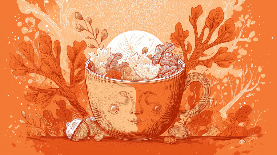 Painted Mural Wallpaper – Illustration Wall Mural – Autumnal Mug Face — Whimsical Fall Illustration printable artwork