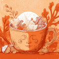 Autumnal Mug Face Mural Wallpaper — Whimsical Fall Illustration Mural Wallpaper - room preview 02