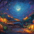 Midnight Pumpkin Forest Mural Wallpaper — Whimsical Night Landscape Mural Wallpaper - room preview 02