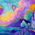 Fantasy Castle & Hot Air Balloon Mural Wallpaper — Dreamy Coastal Art Mural Wallpaper - room preview 02