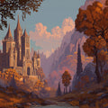 Autumn Valley Castle Mural Wallpaper — Romantic Landscape Art Mural Wallpaper - room preview 02