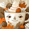 Autumn Whimsy Mug Mural Wallpaper — Warm Seasonal Illustration Mural Wallpaper - room preview 02