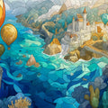 Stained Glass Coastal Castle Mural Wallpaper — Whimsical Fantasy Mural Wallpaper - room preview 02