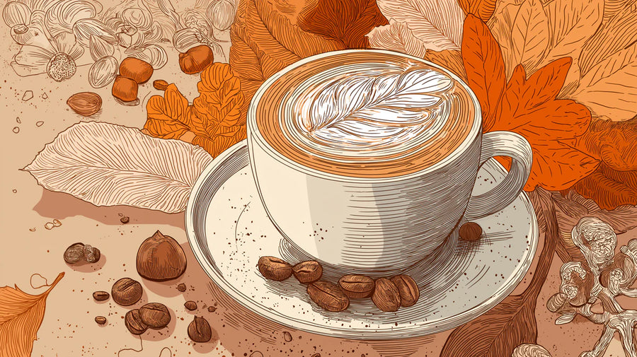 Herbstliche Kaffee Latte Fototapete – Warme Ernte Illustration Fototapete printable artwork