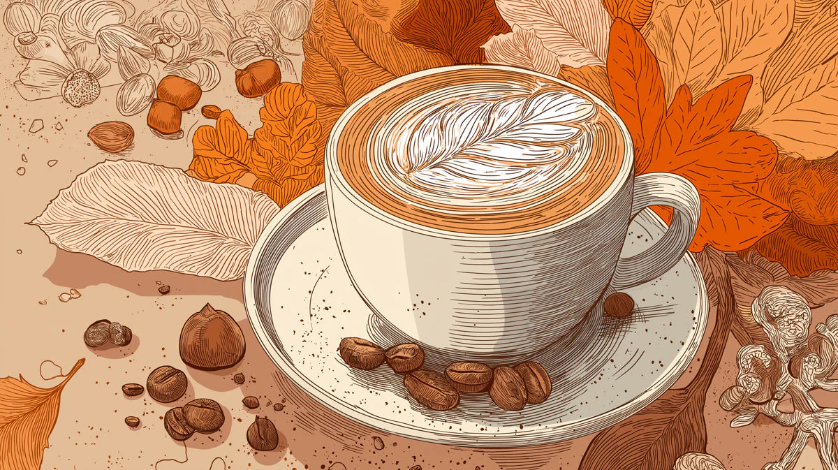 Autumn Coffee Latte Mural Wallpaper — Warm Harvest Illustration Mural Wallpaper - room preview 02