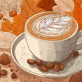 Autumn Coffee Latte Mural Wallpaper — Warm Harvest Illustration Mural Wallpaper - room preview 02