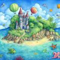 Island Castle and Marine Life Mural Wallpaper — Whimsical Storybook Art Mural Wallpaper - room preview 02