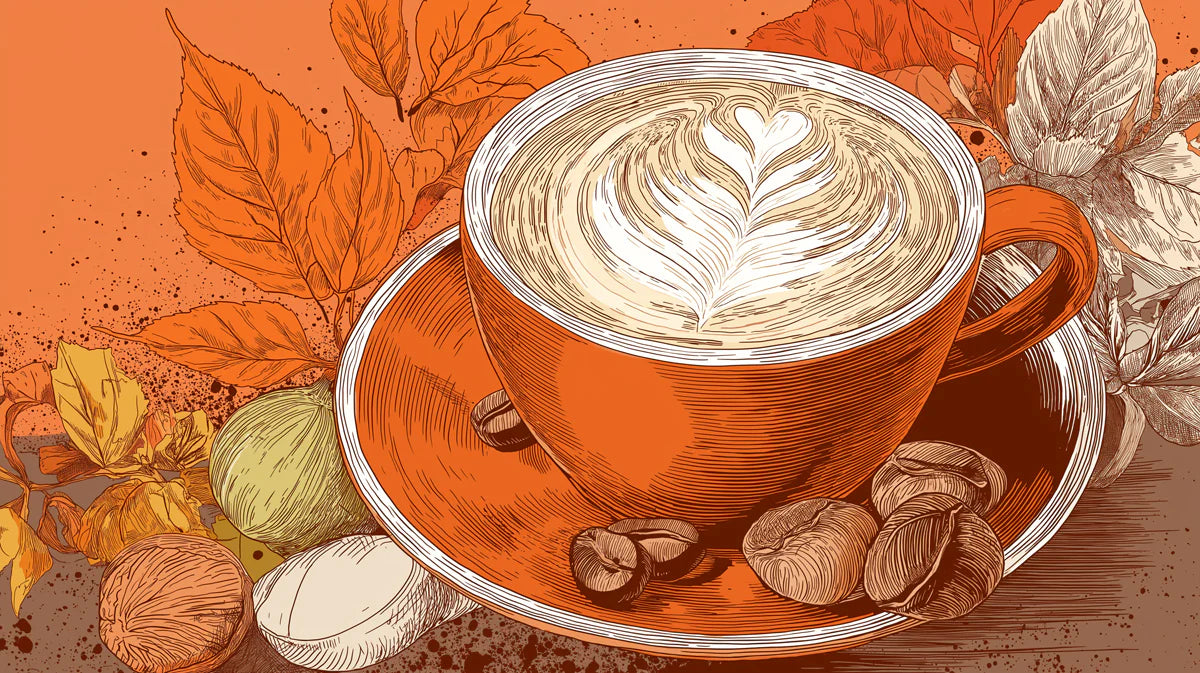 Autumn Harvest Latte Mural Wallpaper — Warm Seasonal Illustration Mural Wallpaper - room preview 02