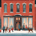 Snowy Village Street Mural Wallpaper — Festive Winter Town Scene Mural Wallpaper - room preview 02