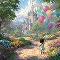Fairytale Castle Path Mural Wallpaper with Pastel Balloons Mural Wallpaper - room preview 02