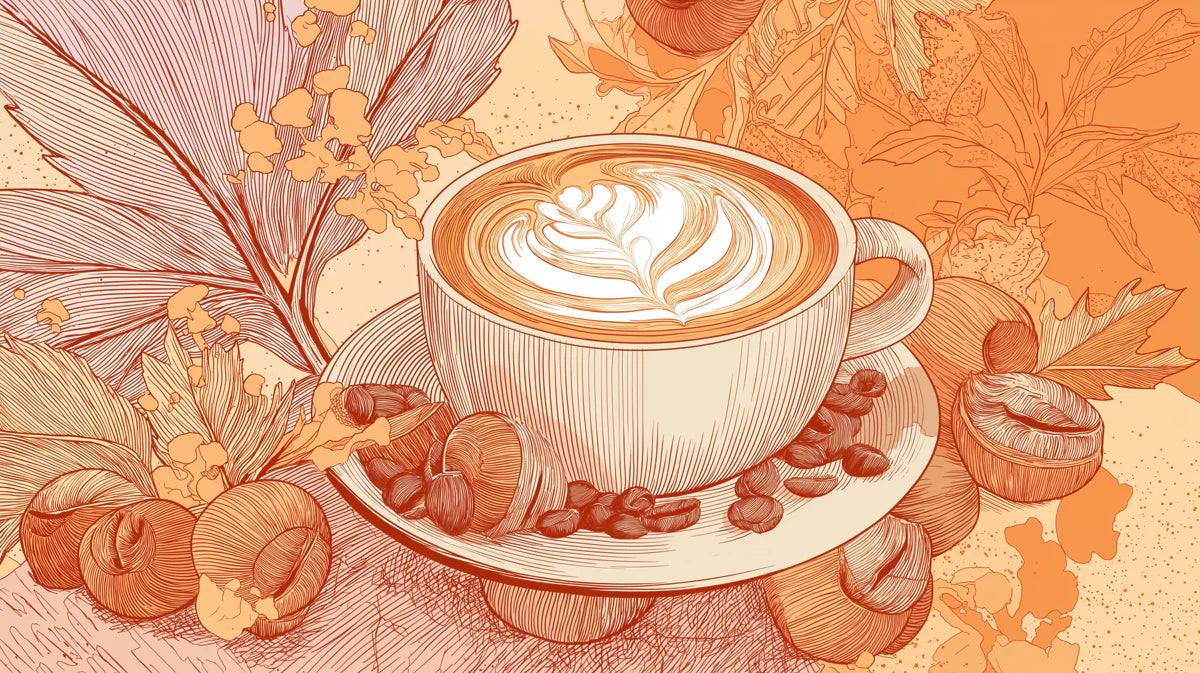 Autumn Latte & Seasonal Foliage Mural Wallpaper — Warm Sketch Art Mural Wallpaper - room preview 02