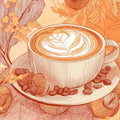 Autumn Latte & Seasonal Foliage Mural Wallpaper — Warm Sketch Art Mural Wallpaper - room preview 02
