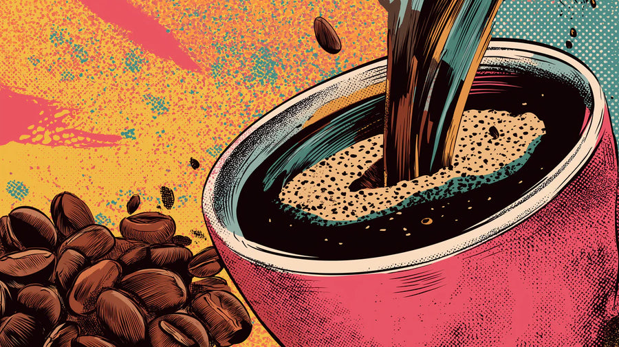 Vintage Wallpaper Mural – Retro Wall Mural – Coffee Splash Pop Art — Energetic Retro Design printable artwork