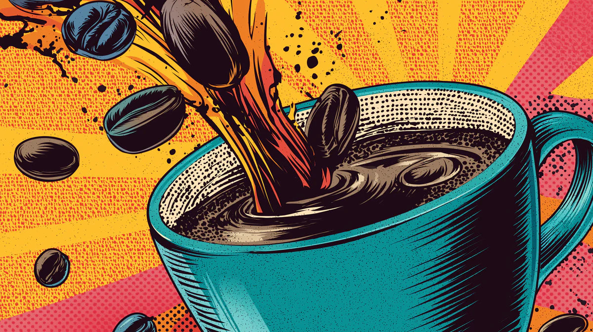 Coffee Pour Pop Art Mural Wallpaper — Energetic Graphic Design Mural Wallpaper - room preview 02