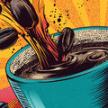Coffee Pour Pop Art Mural Wallpaper — Energetic Graphic Design Mural Wallpaper - room preview 02
