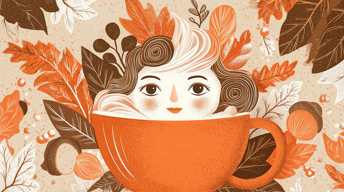 Autumn Coffee Girl Mural Wallpaper — Cozy Whimsical Illustration Mural Wallpaper - room preview 02