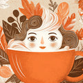 Autumn Coffee Girl Mural Wallpaper — Cozy Whimsical Illustration Mural Wallpaper - room preview 02