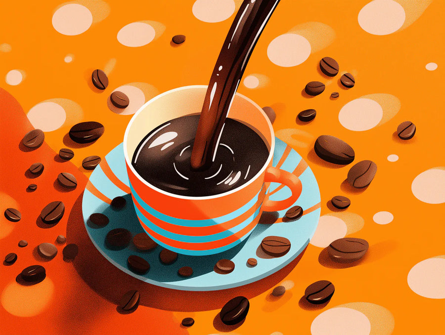 Kaffee Pour Pop Art Wandbild Tapete – Lebendige orangefarbene und blaue Kaffee Wandbild Tapete printable artwork