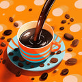 Coffee Pour Pop Art Mural Wallpaper — Vibrant Orange & Blue Coffee Mural Wallpaper - room preview 02